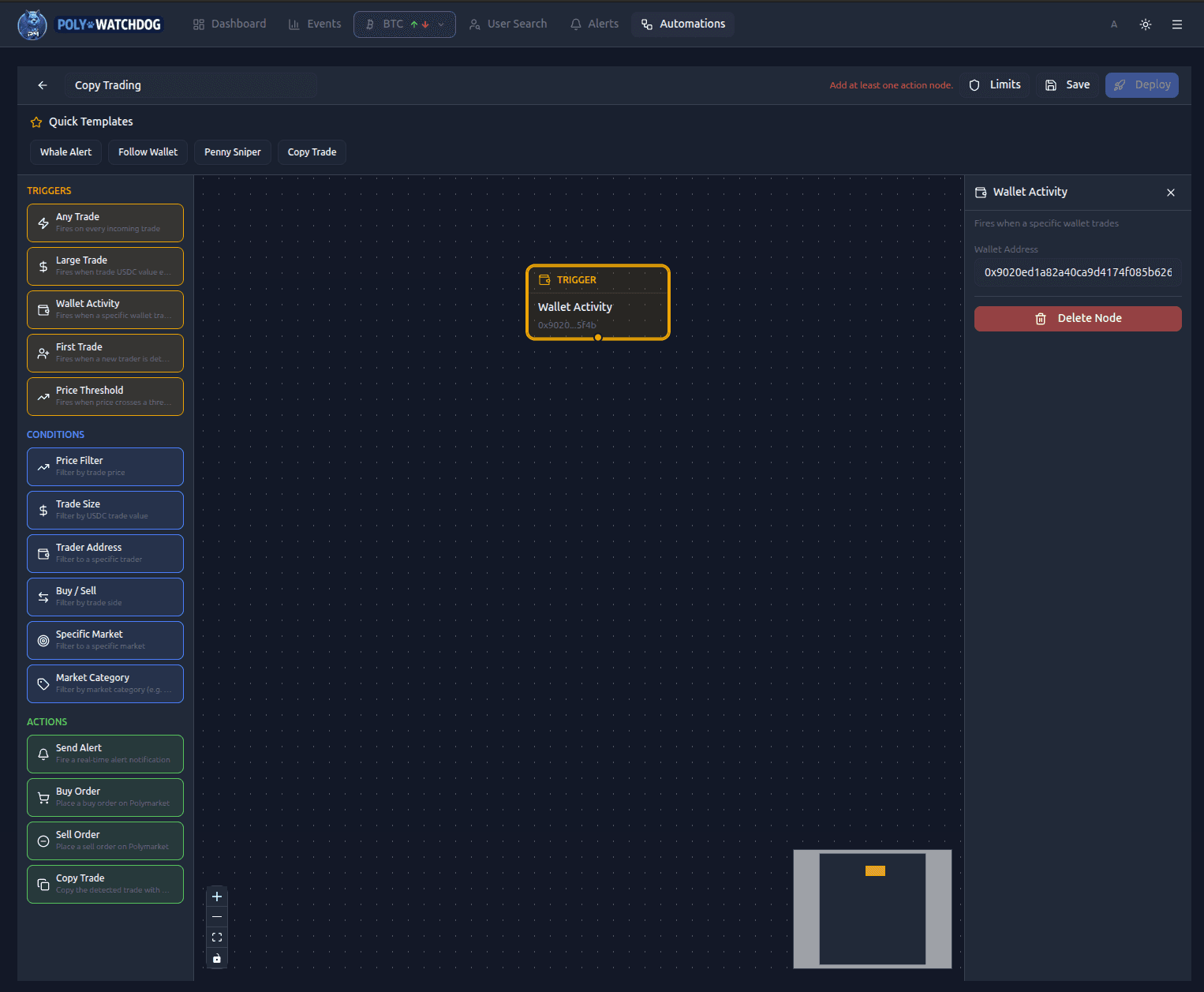 Wallet Activity trigger configured with a 0x address